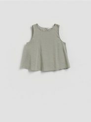 Bluzka z modalem - jasnozielony. Zielone bluzki damskie Reserved, l, bez wzorów, z tkaniny, bez kołnierzyka, bez ramiączek. Za 79.99 zł.