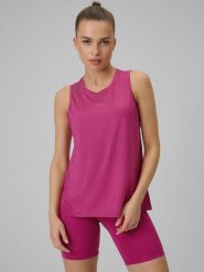 4F Top treningowy loose szybkoschnący damski - różowy M. Czerwone koszulki sportowe damskie 4f, m, bez wzorów, ze skóry, bez kołnierzyka, bez ramiączek, na fitness i siłownię. Za 79.99 zł.