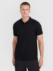 4F Koszulka polo regular męska - czarna M. Czarne koszulki polo męskie 4f, m, bez wzorów, z bawełny, bez kołnierzyka, bez ramiączek. Za 89.99 zł.