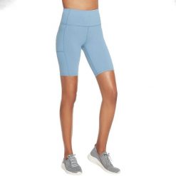 Spodenki sportowe damskie Skechers Go Walk High Waisted Bike Short. Niebieskie szorty sportowe damskie Skechers, s, bez wzorów, z elastanu, sportowe, na fitness i siłownię. Za 139.99 zł.