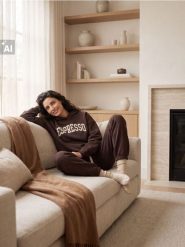Bluza hoodie z haftowanym napisem Espresso - brązowy. Brązowe bluzy damskie Sinsay, l, bez wzorów, bez kaptura. Za 49.99 zł.