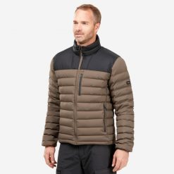 Kurtka puchowa turystyczna męska MT500 -10°C. Czarne kurtki męskie FORCLAZ, l, bez wzorów, z materiału, sportowe, bez kaptura. Za 399.99 zł.