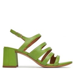 Sandały Tamaris. Zielone sandały damskie Tamaris, bez wzorów, bez obcasa, na słupku, bez zapięcia. Za 269.99 zł.