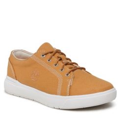 Sneakersy Timberland. Brązowe półbuty chłopięce Timberland, bez wzorów, bez zapięcia. Za 199.99 zł.