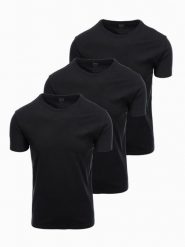 Zestaw bawełnianych męskich koszulek BASIC z okrągłym dekoltem – 3x czarny V9 - Rozmiar: L. Czarne t-shirty męskie Ombre Clothing, l, bez wzorów, z bawełny, klasyczne, bez kołnierzyka. Za 149.99 zł.