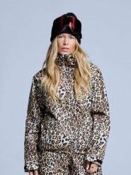Kurtka narciarska damska - Arty - Ocieplana 2L - Panterkę. Brązowe kurtki snowboardowe damskie POEDERBAAS, l, bez wzorów, z materiału, długie, z kapturem, narciarskie. Za 915.52 zł.