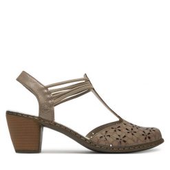 Sandały Rieker. Szare sandały damskie Rieker, bez wzorów, bez obcasa, na słupku, bez zapięcia. Za 299.99 zł.