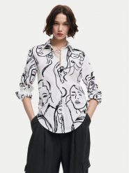 Desigual Koszula Faces 24WWCW34 Biały Regular Fit. Białe bluzki damskie Desigual, s, bez wzorów, z bawełny, bez kołnierzyka, bez ramiączek. Za 189.99 zł.