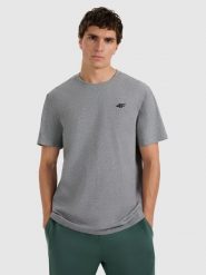 4F T-shirt regular gładki męski - szary S. Szare t-shirty męskie 4f, m, bez wzorów, bez kołnierzyka. Za 49.99 zł.