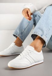 Białe Sneakersy Typu Tenisówki z Paseczkami Liantina. Białe obuwie sportowe damskie Renee, bez wzorów, z jeansu, eleganckie, bez zapięcia. Za 74.99 zł.