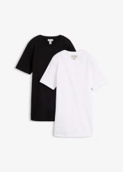 Długi T-shirt z czystej bawełny organicznej (2 szt.). Czarne t-shirty damskie bonprix, bez wzorów, z bawełny, bez kołnierzyka. Za 79.99 zł.