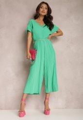 Zielony Kombinezon Callena. Zielone sukienki damskie Renee, na imprezę, s, bez wzorów, z tkaniny, eleganckie, bez kołnierzyka, bez ramiączek, maxi. Za 84.99 zł.