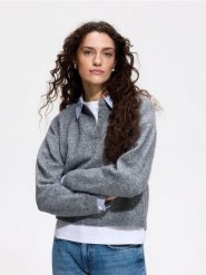 Sweter z koszulową wstawką - szary. Szare swetry damskie Reserved, l, bez wzorów, z dzianiny, bez kołnierzyka, bez ramiączek, bez kaptura. Za 129.99 zł.