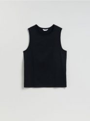 Tank top z bawełny merceryzowanej - czarny. Czarne t-shirty męskie Reserved, l, bez wzorów, z bawełny, bez kołnierzyka. Za 79.99 zł.