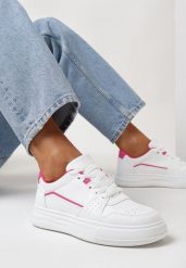 Biało-Fuksjowe Sneakersy z Perforacją i Kontrastowymi Lamówkami Adanria. Białe obuwie sportowe damskie Born2be, bez wzorów. Za 84.99 zł.
