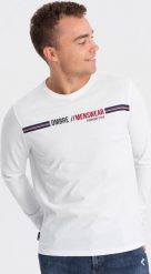 Ombre Longsleeve męski z nadrukiem - biały 2 OM-LSPT-0119 L. Białe bluzki z długim rękawem męskie Ombre, l, bez wzorów, bez kołnierzyka. Za 39.99 zł.
