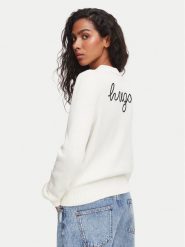HUGO Sweter Saje 50564300 Kremowy Regular Fit. Białe swetry damskie Hugo, s, bez wzorów, z bawełny, bez kołnierzyka, bez ramiączek, bez kaptura. Za 469.99 zł.