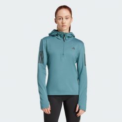 Bluza Own The Run Winterized Hooded Half-Zip. Niebieskie bluzy damskie Adidas, xs, bez wzorów, z kapturem. Za 279.00 zł.