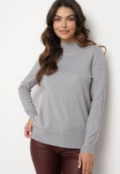 Jasnoszary Sweter o Klasycznym Kroju z Wiskozą Nerella. Szare swetry damskie Born2be, m, z aplikacjami, z jeansu, biznesowe, bez kołnierzyka, bez ramiączek, długie, bez kaptura. Za 54.99 zł.