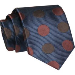 Krawat - ALTIES - Brązowe Grochy, Granatowe Tło. Niebieskie krawaty i muchy Alties, bez wzorów, z tkaniny, eleganckie. Za 49.00 zł.