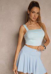 Niebieski Gładki Top z Wiskozą na Ramiączkach Lirenele. Niebieskie bluzki damskie Renee, l, bez wzorów, z jeansu, bez kołnierzyka, bez ramiączek. Za 54.99 zł.
