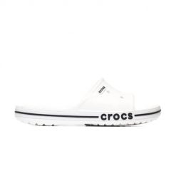 Klapki unisex Crocs Bayaband Slide. Białe klapki damskie Crocs, bez wzorów, z materiału, bez obcasa. Za 129.99 zł.
