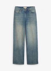 Dżinsy z szerokimi nogawkami, high waist. Niebieskie jeansy damskie bonprix, z podwyższonym stanem. Za 124.99 zł.