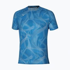 Koszulka męska Mizuno Paris Dryaeroflow Tee. Niebieskie koszulki sportowe męskie Mizuno, m, bez wzorów, z materiału, bez kołnierzyka, bez ramiączek, do biegania. Za 239.99 zł.