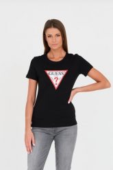 GUESS Czarny damski t-shirt bawełniany Original Tee, Rozmiar M. Czarne t-shirty damskie Guess, m, z aplikacjami, z bawełny, bez kołnierzyka. W wyprzedaży za 79.99 zł.