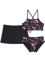 Bikini + spódniczka (3 części). Czarne spódniczki dla dziewczynek bonprix, bez wzorów. Za 94.99 zł.