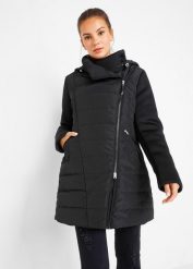 Kurtka pikowana. Czarne płaszcze damskie bonprix, bez wzorów, bez kaptura. Za 269.99 zł.