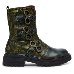 Botki Laura Vita. Zielone botki damskie Laura Vita, bez obcasa, na słupku, bez zapięcia. Za 689.99 zł.