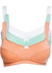 Biustonosz bez fiszbinów z bawełną (3 sztuki). Zielone biustonosze bonprix, z aplikacjami, z bawełny. Za 122.99 zł.