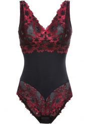 Body bez fiszbinów z koronką w kwiaty. Czarne body damskie bonprix, bez wzorów, z koronki. Za 122.99 zł.