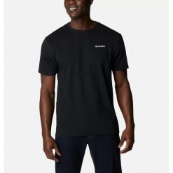 Koszulka turystyczna męska Columbia CSC Basic Logo Short Sleeve T-Shirt. Czarne koszulki sportowe męskie Columbia, m, bez wzorów, sportowe, bez kołnierzyka. Za 91.99 zł.