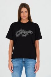 JUICY COUTURE Czarny t-shirt Boyfriend Scatter Diamante. Czarne t-shirty damskie Juicy Couture, s, bez wzorów, bez kołnierzyka. W wyprzedaży za 139.99 zł.
