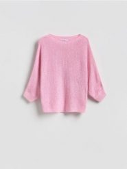 Gładki sweter - różowy. Czerwone swetry damskie Reserved, l, bez wzorów, z dzianiny, bez kołnierzyka, bez ramiączek, bez kaptura. Za 89.99 zł.