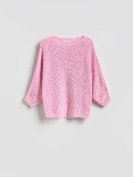 Gładki sweter - różowy. Czerwone swetry damskie Reserved, l, bez wzorów, z dzianiny, bez kołnierzyka, bez ramiączek, bez kaptura. Za 89.99 zł.