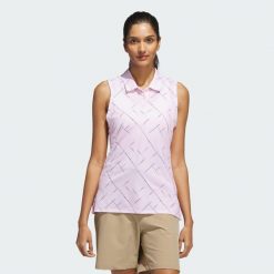 Koszulka Ultimate365 Printed Sleeveless Polo. Czerwone koszulki sportowe damskie Adidas, l, bez wzorów, bez kołnierzyka, bez ramiączek, na golfa. Za 279.00 zł.