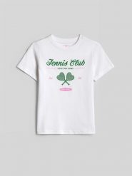 4F T-shirt regular z nadrukiem dziewczęcy - biały 140 (9-10 lat). Białe t-shirty i topy dla dziewczynek 4f, bez wzorów, z bawełny, bez ramiączek. Za 49.99 zł.