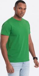 Ombre T-shirt męski klasyczny bawełniany BASIC - zielony V20 OM-TSBS-0146 S. Zielone t-shirty męskie Ombre, m, bez wzorów, z bawełny, klasyczne, bez kołnierzyka. Za 29.99 zł.