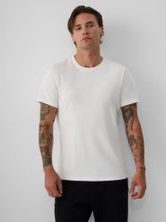 4F T-shirt slim gładki męski - kremowy M. Białe t-shirty męskie 4f, m, bez wzorów, z dzianiny, klasyczne, bez kołnierzyka. Za 69.99 zł.