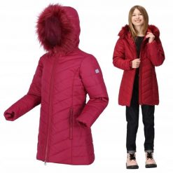 Kurtka turystyczna parka dziecięca Fabrizia zimowa. Czerwone kurtki i płaszcze dla dziewczynek Regatta, na zimę, bez wzorów, z materiału, bez kaptura. Za 129.99 zł.