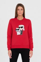 KARL LAGERFELD Czerwona bluza Ikonik 2.0. Czerwone bluzy damskie KARL LAGERFELD, xs, bez wzorów, bez kaptura. W wyprzedaży za 599.99 zł.