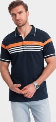 Ombre Dopasowana koszulka męska polo z dwukolorowymi pasami granatowa V1 OM-POSS-0127 M. Koszulki polo męskie Ombre, m, bez wzorów, bez ramiączek. Za 49.99 zł.