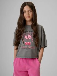 T-shirt boxy z nadrukiem dziewczęcy 4F. Czarne t-shirty i topy dla dziewczynek 4f, bez wzorów, z bawełny, bez ramiączek. Za 49.99 zł.