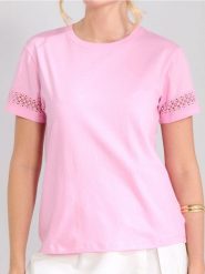 Bawełniania koszulka z ażurową wstawką - różowy. Czerwone t-shirty damskie Sinsay, l, w ażurowe wzory, z bawełny, boho, bez kołnierzyka. Za 25.99 zł.