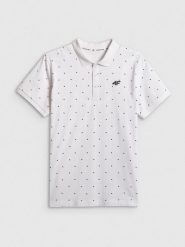 4F Koszulka polo regular męska - biała S. Białe koszulki polo męskie 4f, m, bez wzorów, z bawełny, bez kołnierzyka, bez ramiączek. Za 89.99 zł.