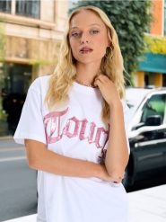 LADIES` T-SHIRT - biały. Białe t-shirty damskie Sinsay, l, z aplikacjami, z bawełny, bez kołnierzyka. Za 25.99 zł.
