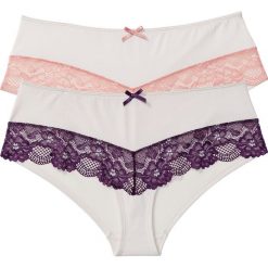 Figi "panty" (2 pary) bonprix ecru-jasny koralowy + ecru-jagodowy. Figi damskie marki KALENJI. Za 33.98 zł.